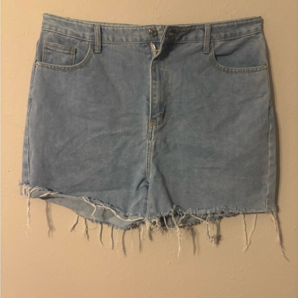 PrettyLittleThing Blue Jean Shorts Distressed Frayed Hem